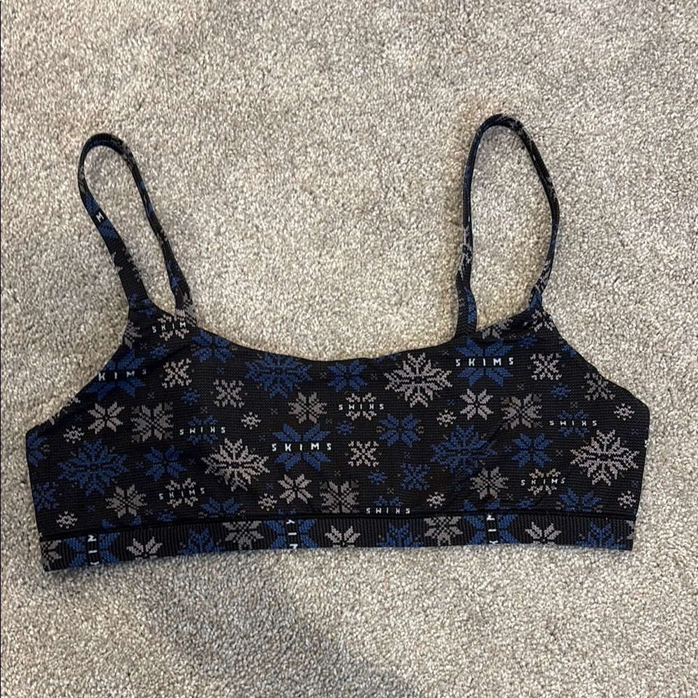 SKIMS Black and Blue Snowflake Bralette